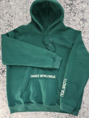 Dandy Worldwide Oversize Lux  Green Pullover Hoodie with Sleeve Text